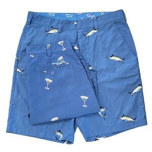 Bermuda Styles Lot of 2 Men Shorts 32 Blue Marlin Martini Glass AOP Vacation Fun